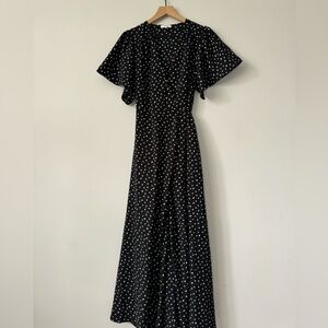 FRNCH Black Wrap Maxi Flare Dress with White Dots size S